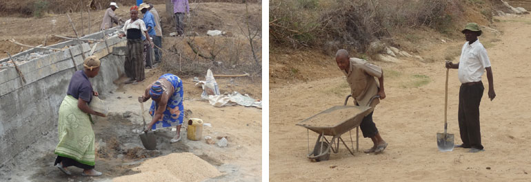 3. Verzamelen van zand om cement te mixen - Kyambuli stream (sept. 2015)